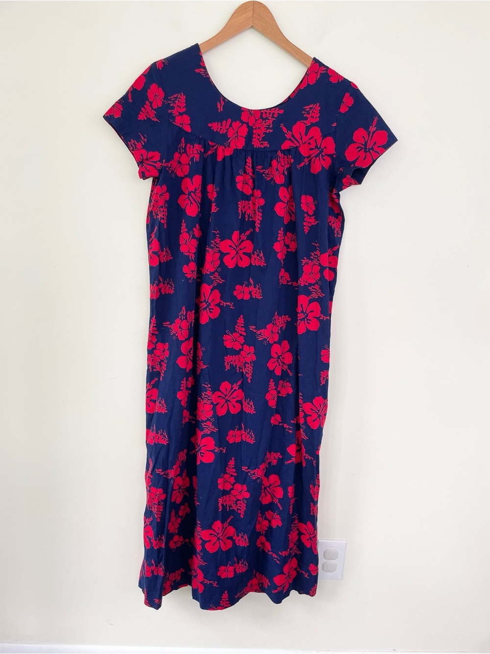Ui-Maikai Made in Hawaii Cotton Mazi Nap Dress Navy Blue Red L Large